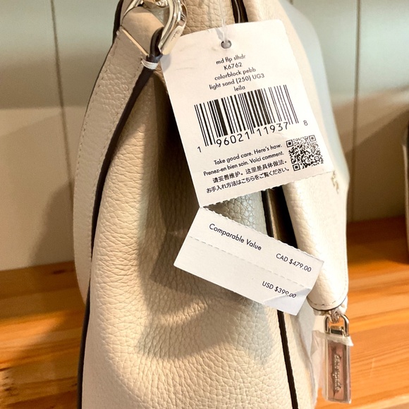 Kate Spade Leila Colorblock Pebbled Leather Flap Shoulder Bag, Light Sand NWT - Picture 9 of 9